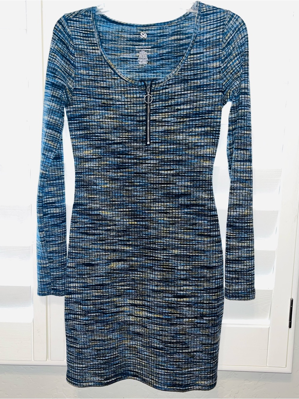 SO Blue Multitone Knit Long-Sleeve Zip Dress